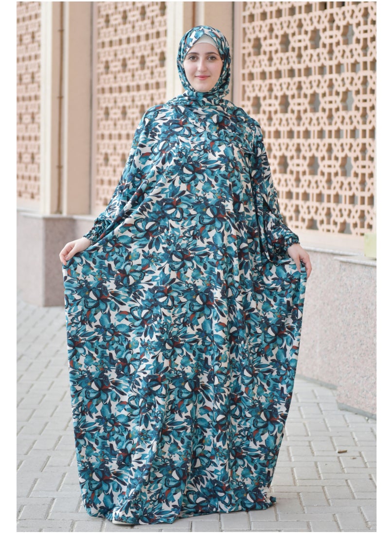  داماس كولكشن - عباية الفراشة الرمضانية بالوشاح المنفصل من الكريب الناعم - عباية رمضان الواسعة-ملابس الصلاة الواسعة بالوشاح المنفصل . - Image 1