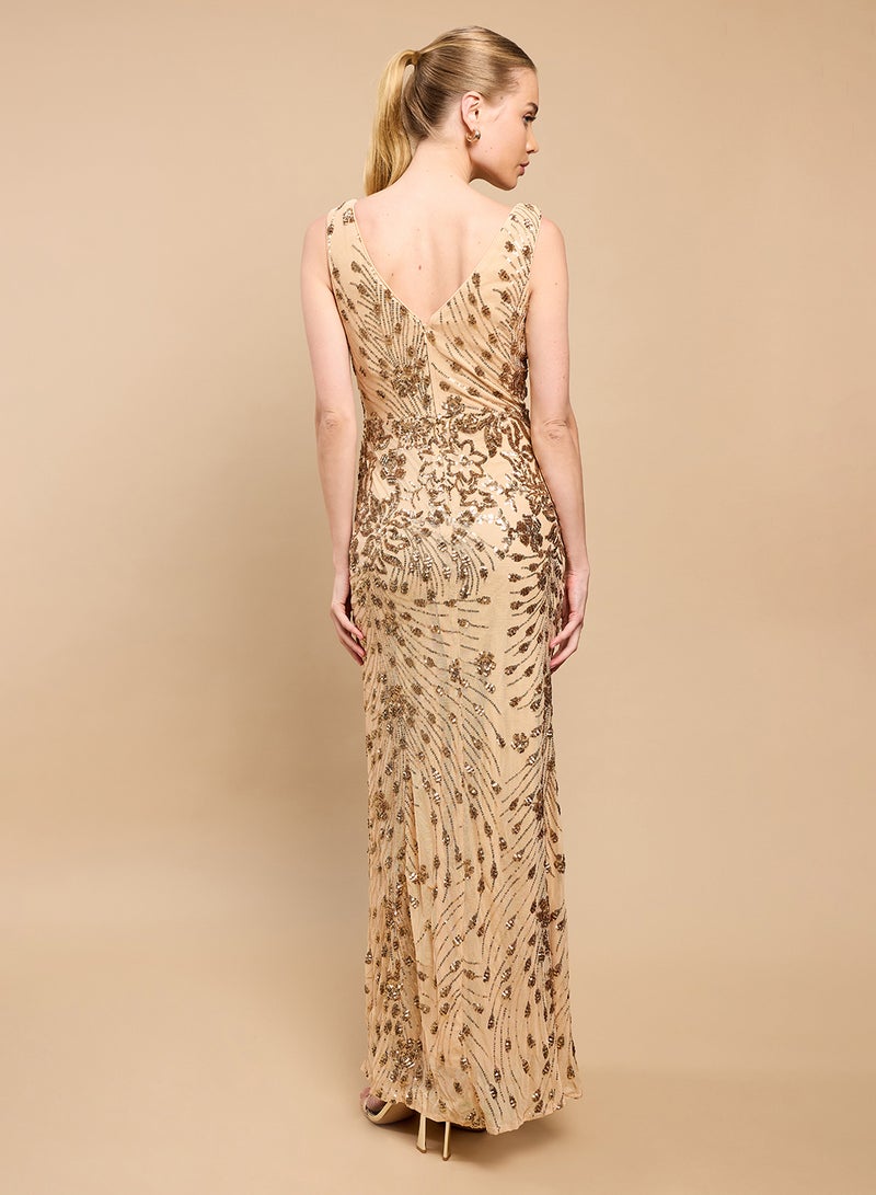 Little Mistress Slink Gathering V Neck Sleeveless Maxi Dress - Image 2