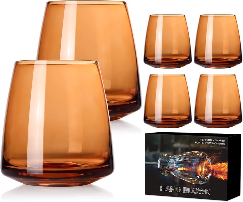 Cyrelwing Brown Stemless Wine Glasses Set 6-Colorful Wine Glasses Stemless for Wine water,whiskies, juices, cocktails,Unique Gifts for Mother day Birthday Wedding Party - Image 1