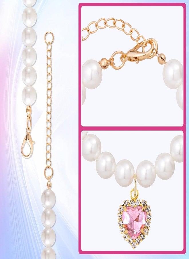 Mxxipp 2pcs Cat Pearl Collar with Heart Pendant, Cute Pearl Pet Necklace in Small, Adjustable Wedding Party Small Dog Jewelry Accessories for Puppy Kitten- Pink & Purple - Image 4
