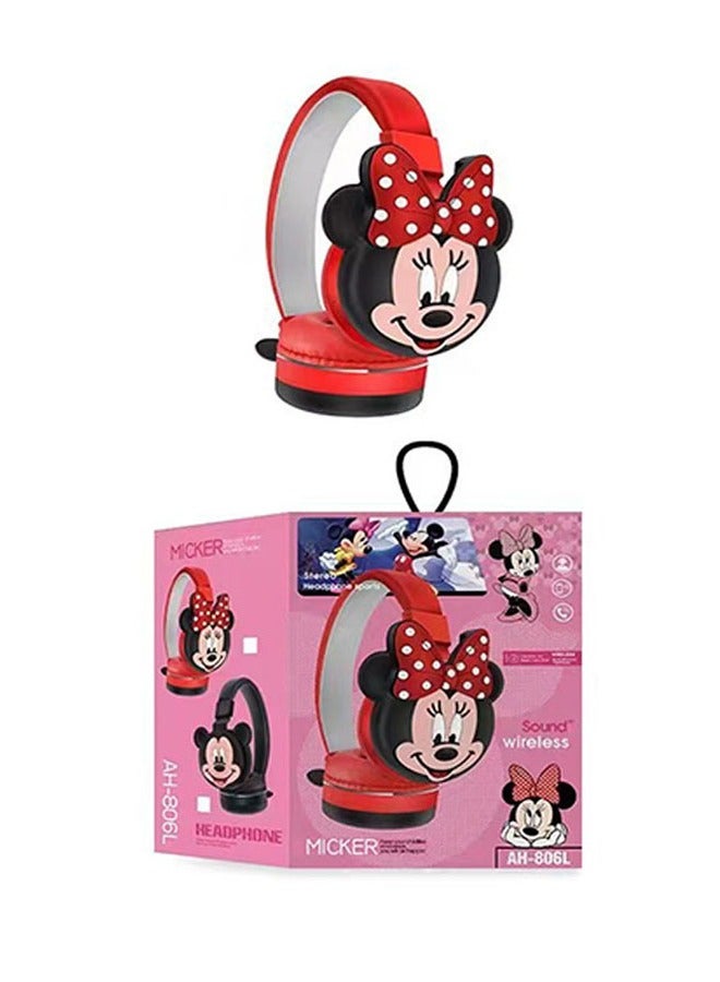 Furtey Minnie Kids Over-Ear Headphones, Kids Bluetooth Headphones, Cat Ear Bluetooth Headphones with Microphone, TF Card, Kids Minnie Headphones for Teens, Boys, Girls, School, Mobile Phones, Tablets (Red) - Image 2