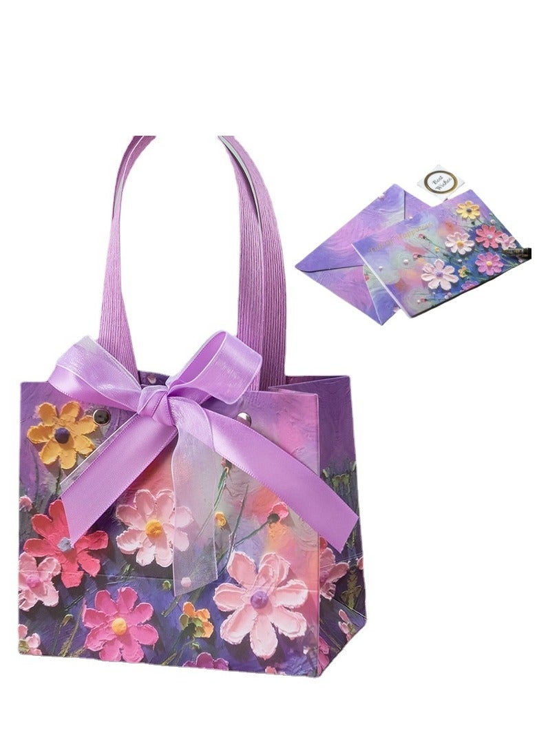 Color Gift Bag with Handle, Oil Painting Gift Paper Bags Medium Size Small Gift Bags Birthday Craft Paper Gift Bags for Presents,Birthdays, Mother's Day,Weddings, Party（25*12*22cm） - Image 1