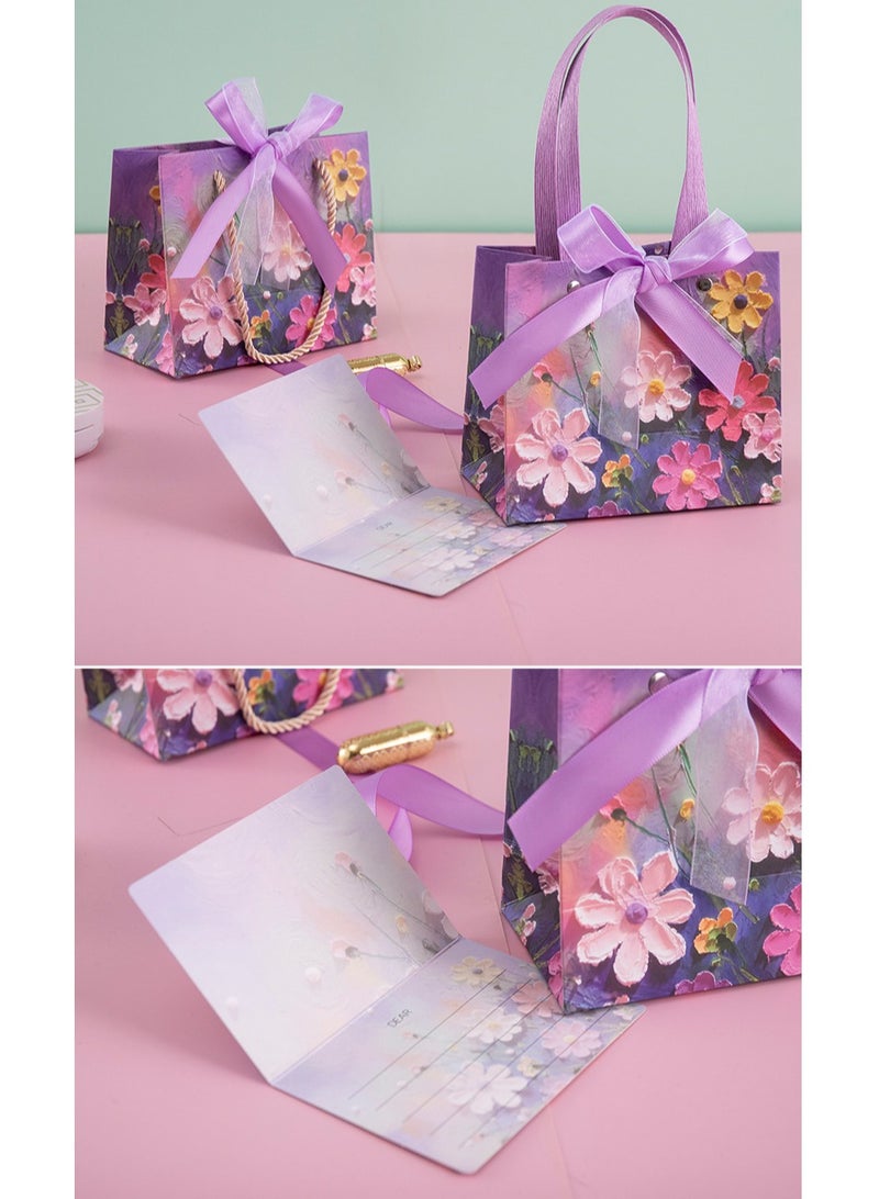 Color Gift Bag with Handle, Oil Painting Gift Paper Bags Medium Size Small Gift Bags Birthday Craft Paper Gift Bags for Presents,Birthdays, Mother's Day,Weddings, Party（25*12*22cm） - Image 3