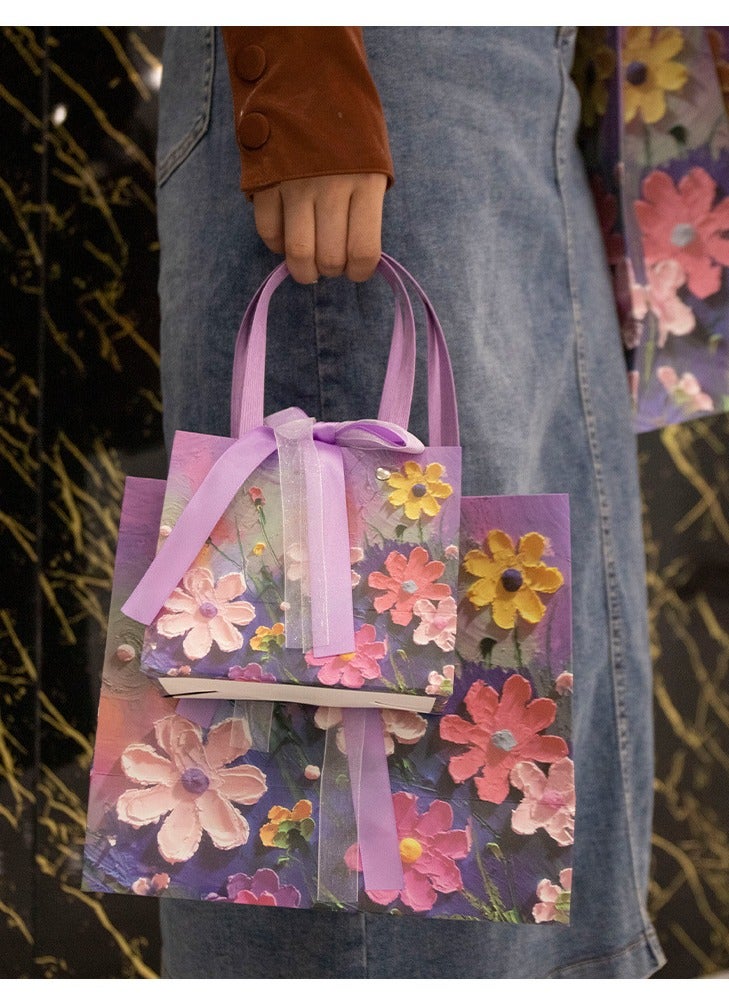 Color Gift Bag with Handle, Oil Painting Gift Paper Bags Medium Size Small Gift Bags Birthday Craft Paper Gift Bags for Presents,Birthdays, Mother's Day,Weddings, Party（25*12*22cm） - Image 4