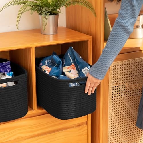 OIAHOMY 4 Pack Storage Baskets for Organizing, Cube Storage Bins for Shelves, Rectangle Storage Baskets With Handles, Woven Baskets for Storage, 12.7''Lx9''Wx7.8''H, Black - Image 4