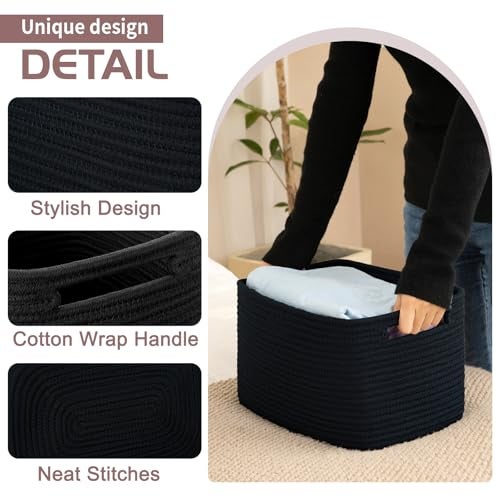 OIAHOMY 4 Pack Storage Baskets for Organizing, Cube Storage Bins for Shelves, Rectangle Storage Baskets With Handles, Woven Baskets for Storage, 12.7''Lx9''Wx7.8''H, Black - Image 3