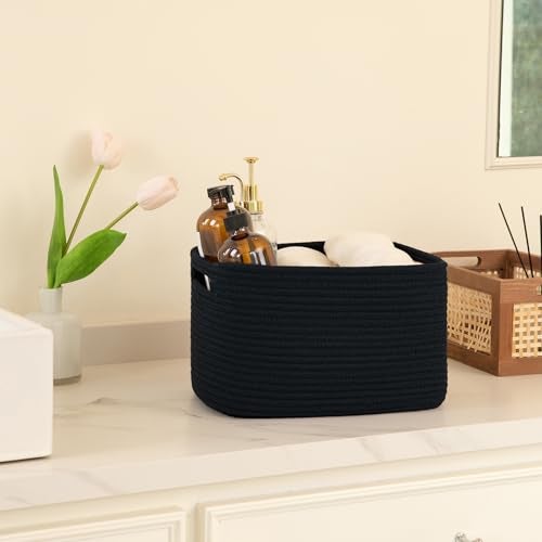 OIAHOMY 4 Pack Storage Baskets for Organizing, Cube Storage Bins for Shelves, Rectangle Storage Baskets With Handles, Woven Baskets for Storage, 12.7''Lx9''Wx7.8''H, Black - Image 5