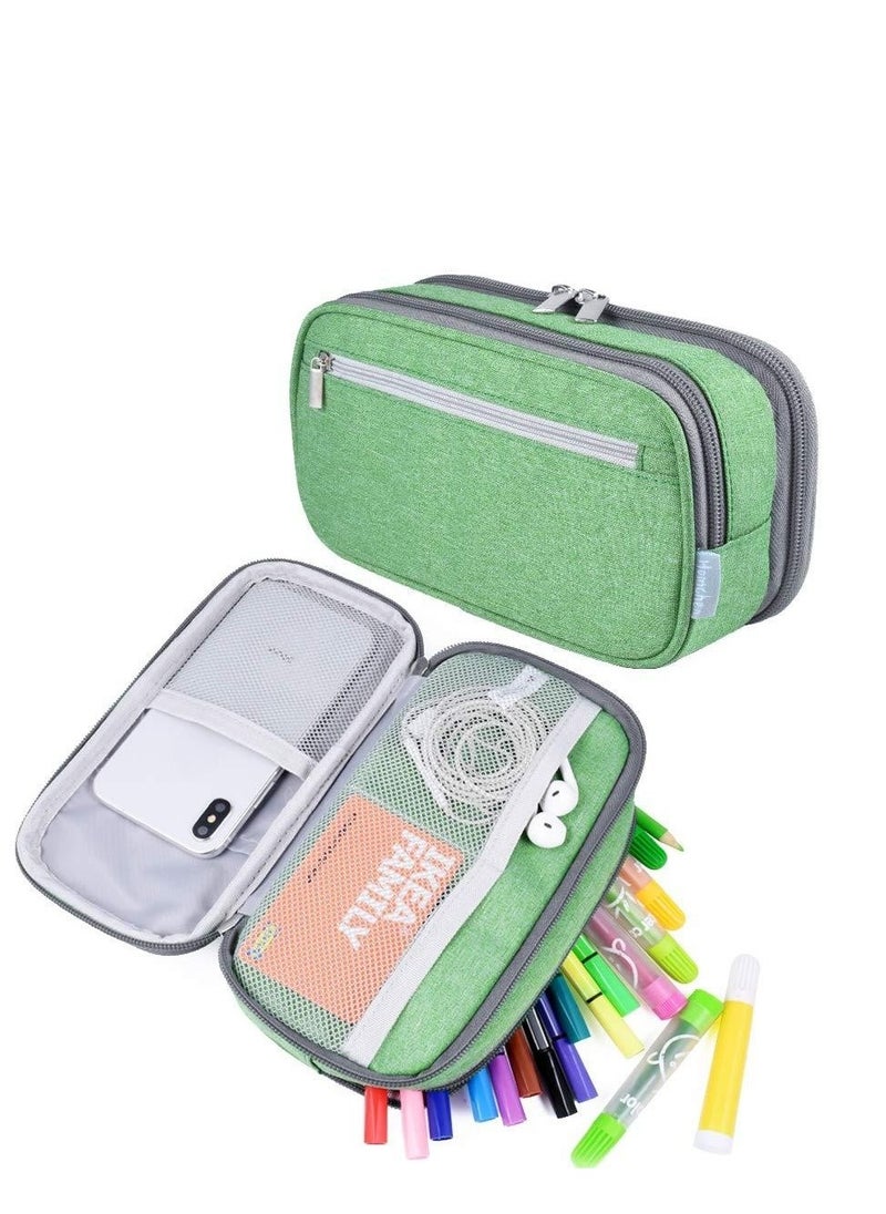 SYOSI - Pencil Case, Large Capacity Pencil Bag Pouch Pen Case Pencil Marker Holder Stationery Organizer with Multi Zipper Compartments for Boys Girls Middle High School Adults and Office(Green) - Image 1