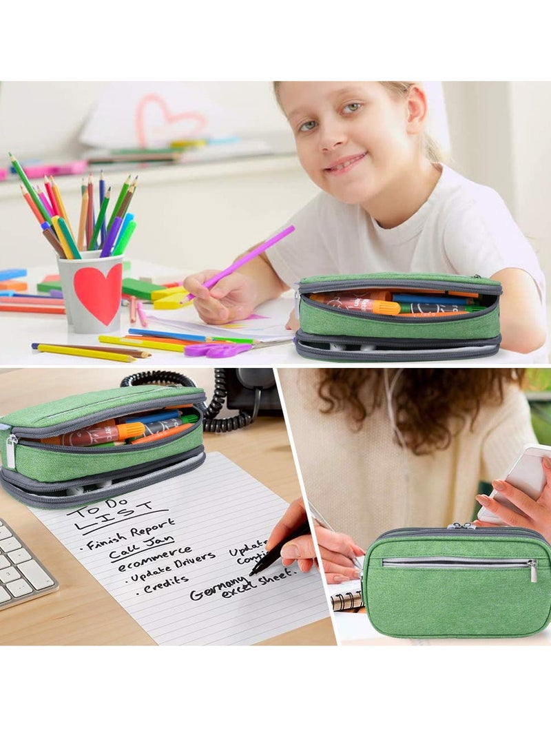 SYOSI - Pencil Case, Large Capacity Pencil Bag Pouch Pen Case Pencil Marker Holder Stationery Organizer with Multi Zipper Compartments for Boys Girls Middle High School Adults and Office(Green) - Image 1