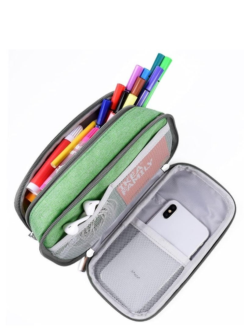 SYOSI - Pencil Case, Large Capacity Pencil Bag Pouch Pen Case Pencil Marker Holder Stationery Organizer with Multi Zipper Compartments for Boys Girls Middle High School Adults and Office(Green) - Image 1