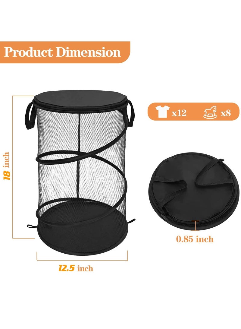 2PCS Collapsible Round Popup Laundry Hamper with Lid Set, Foldable Mesh Basket Reinforced Carry Handles Solid Bottom, Large Double Clothes for College Dorm Travel - Image 3