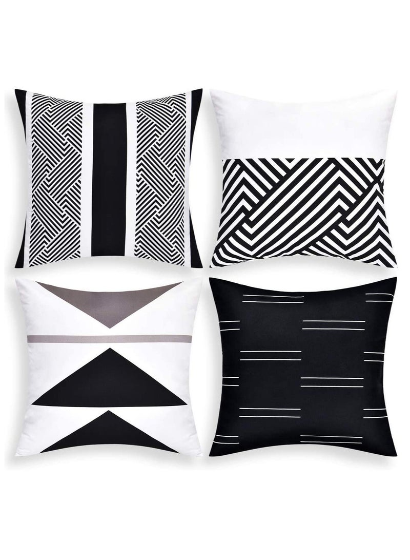 Set of 4 Modern Geometric Throw Pillow Covers, 18 × 18 Inches, Black and White Cushion Cases for Bed, Couch, Sofa, and Office Decor. Perfect for Stylish Home Accents. - Image 1