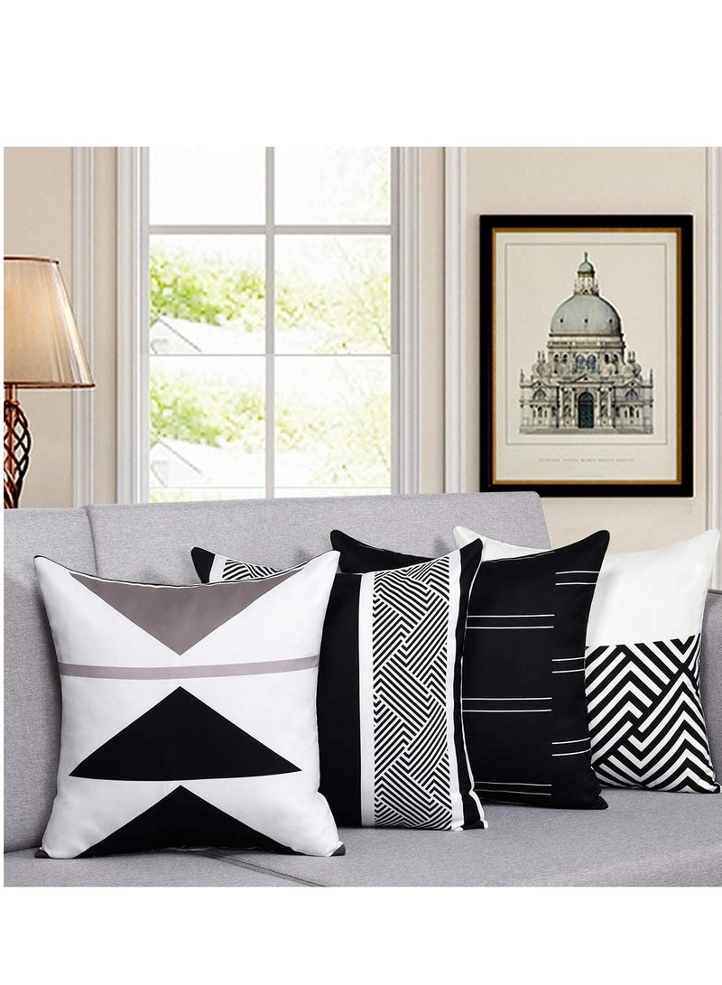 Set of 4 Modern Geometric Throw Pillow Covers, 18 × 18 Inches, Black and White Cushion Cases for Bed, Couch, Sofa, and Office Decor. Perfect for Stylish Home Accents. - Image 5
