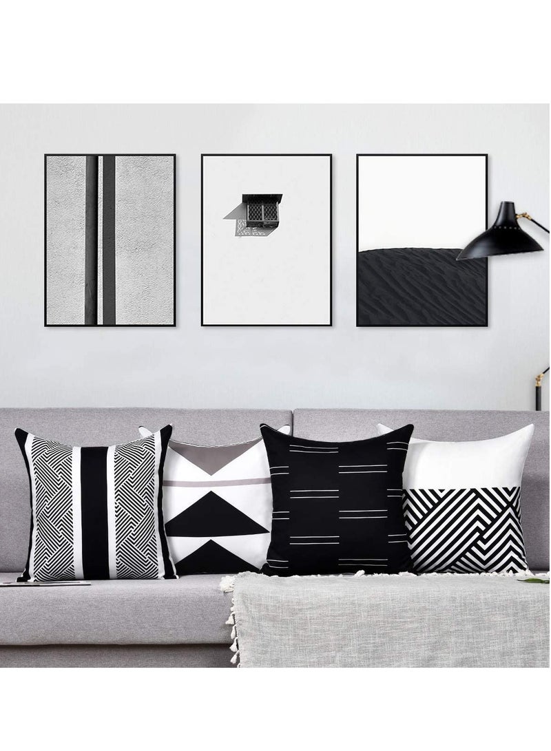 Set of 4 Modern Geometric Throw Pillow Covers, 18 × 18 Inches, Black and White Cushion Cases for Bed, Couch, Sofa, and Office Decor. Perfect for Stylish Home Accents. - Image 3