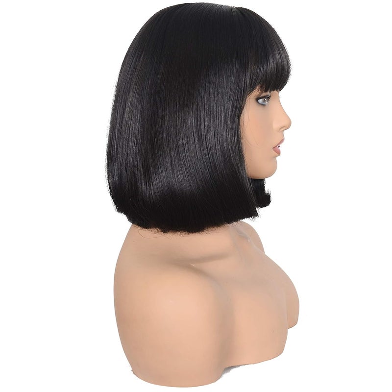 morvally Short Black Bob Wig with Bangs for Women Heat Resistant Straight Bob Synthetic Hair Wigs for Cosplay Halloween Costume Party Daily Wear (14", 2# Black) - Image 4
