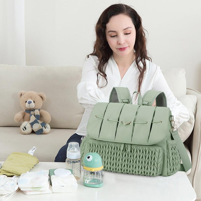 SONARIN Convertible Diaper Bag Backpack Waterproof Nappy Changing Bag Travel Mummy Bag with Changing Pad & Shoulder Strap(Green) - Image 2