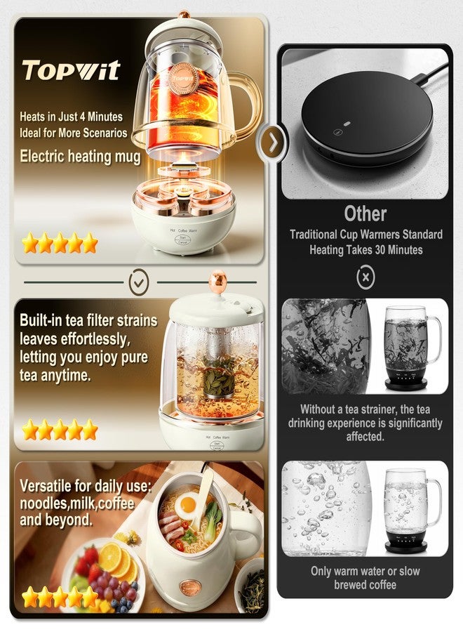 TOPWIT Electric Travel Kettle, 14oz Rapid Heating Up to 212°F, Temperature Control Heating Coffee Mug Warmer for Warm Drinks, Portable Tea Kettle for RV, Camping, Gift for Family/Friends/Elders, 110V - Image 3