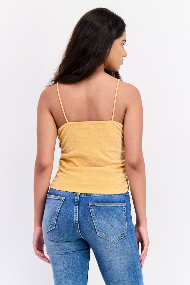 Don't Call Me Jennyfer Women Square Neck Sleeveless Metallic Top, Orange - Image 4
