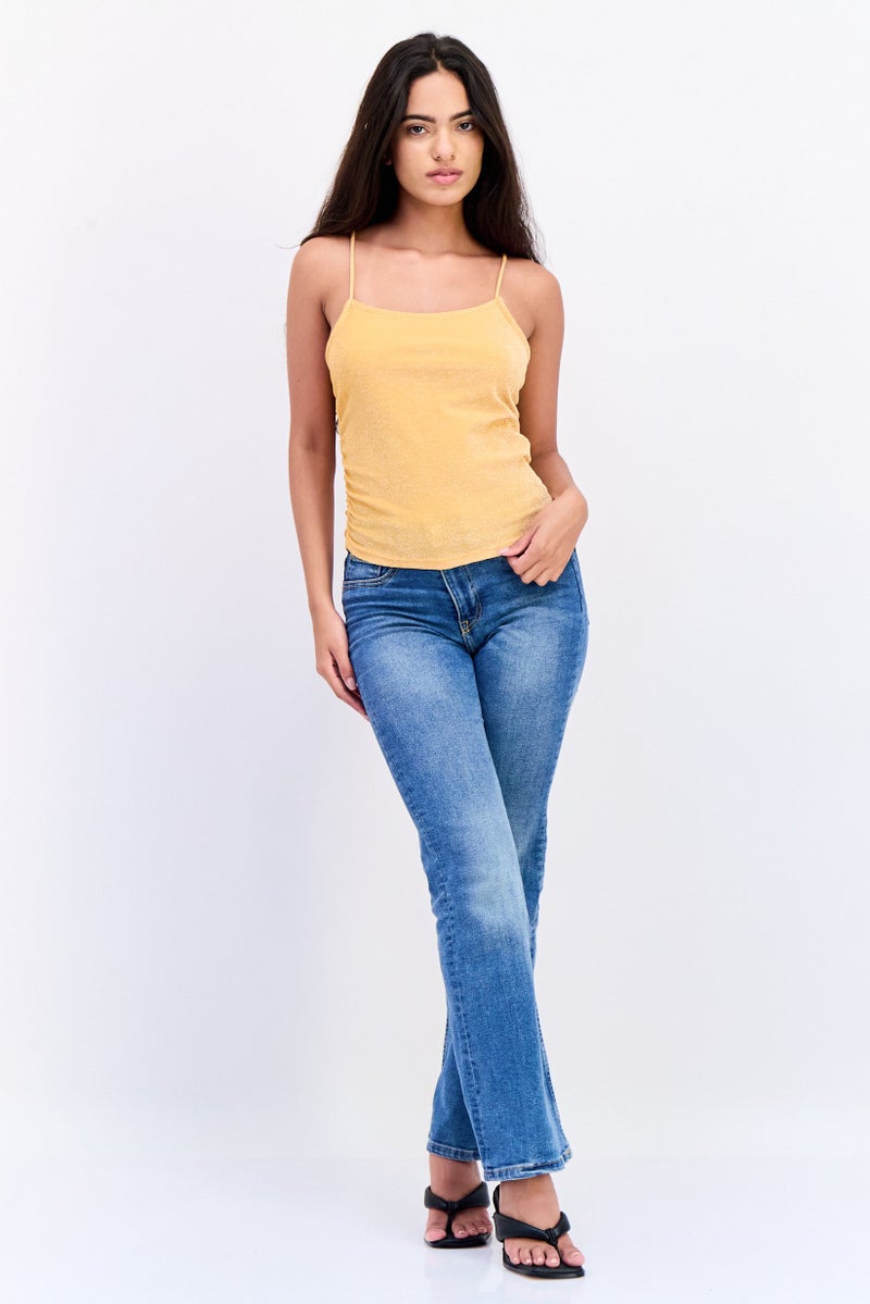 Don't Call Me Jennyfer Women Square Neck Sleeveless Metallic Top, Orange - Image 2