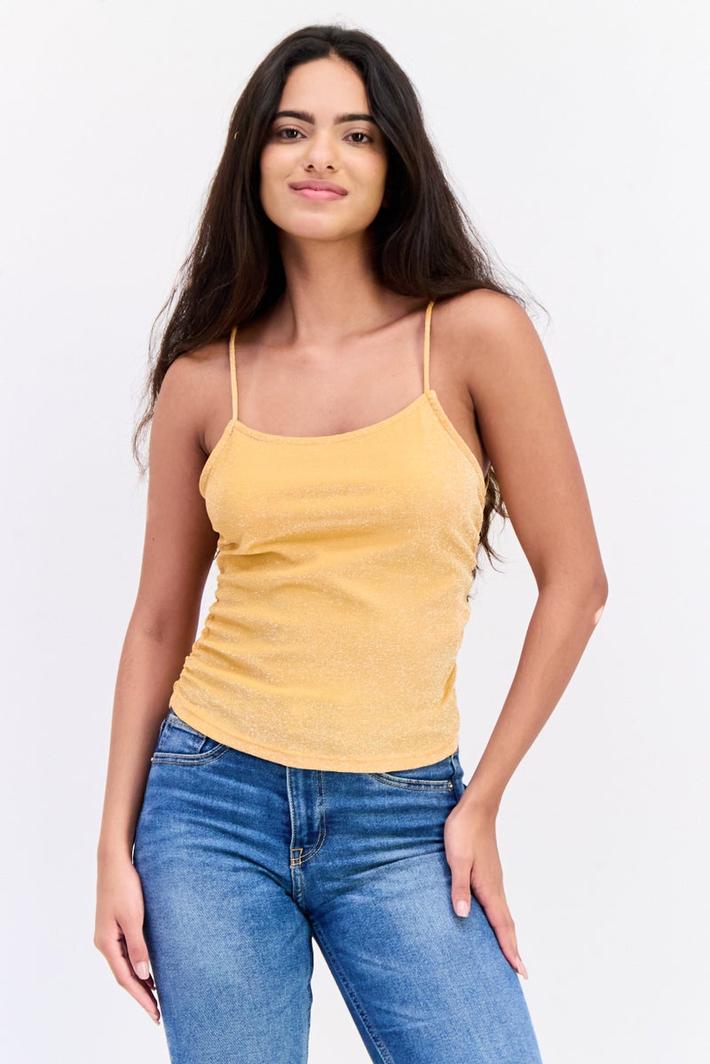 Don't Call Me Jennyfer Women Square Neck Sleeveless Metallic Top, Orange - Image 1