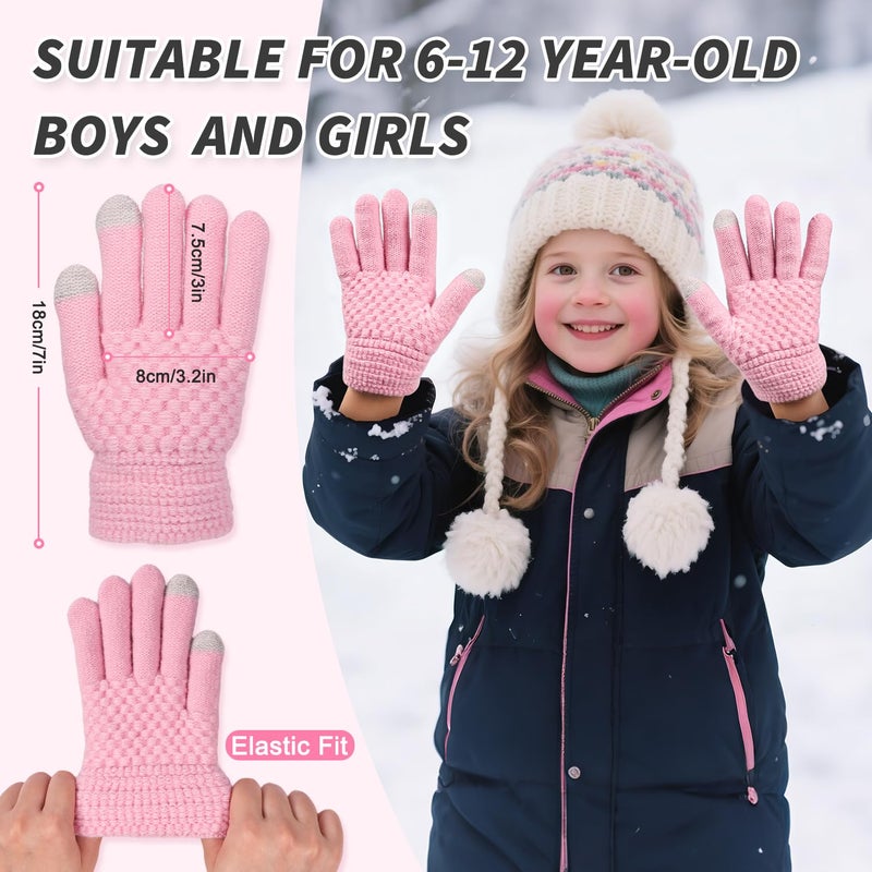 yafeite Kids Gloves Winter Knitted Warm Gloves with Fleece Lining Cold-Weather Gift for Boys Girls 5-10 Years - Image 4