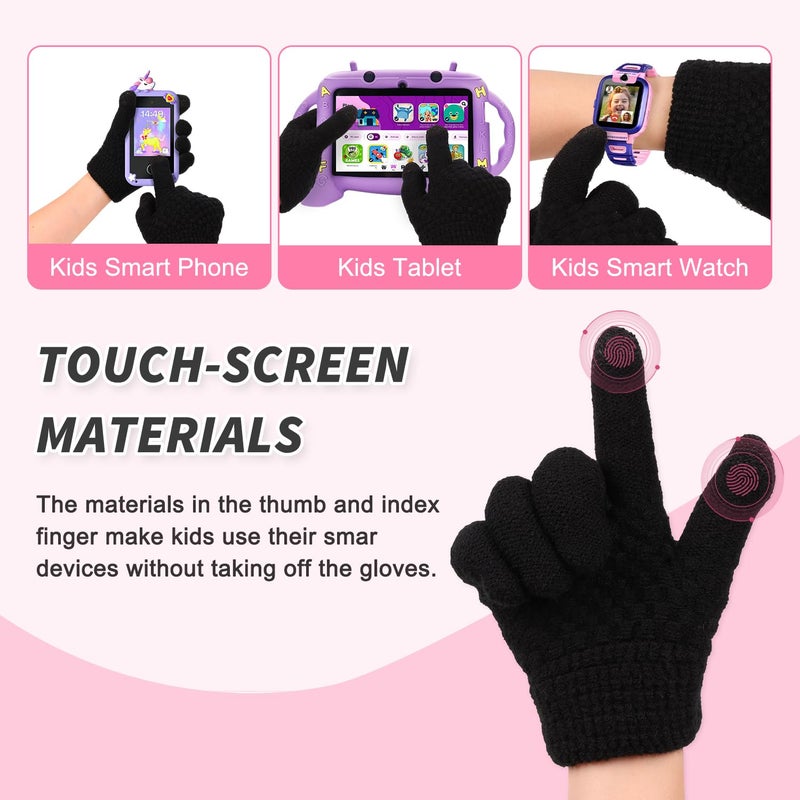yafeite Kids Gloves Winter Knitted Warm Gloves with Fleece Lining Cold-Weather Gift for Boys Girls 5-10 Years - Image 3