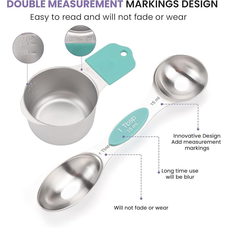 HOUJIP Magnetic Measuring Cups and Spoons Set-Heavy Duty 304 Stainless Steel，Double Measurement Markings，Set of 16 with Leveler for Measure Dry and Liquid Ingredients (Color) - Image 4