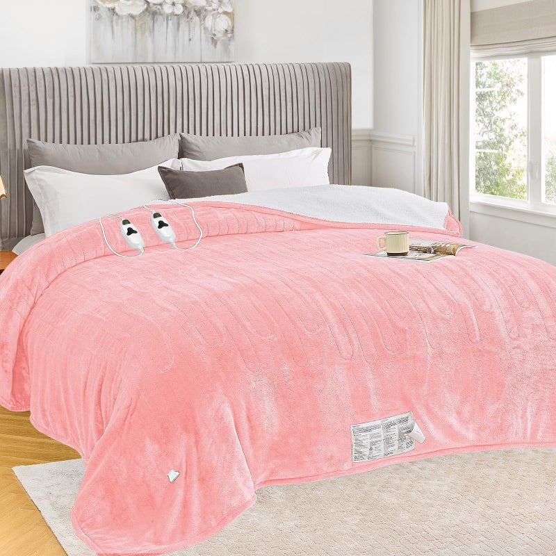 greenoak Heated Blanket Electric Queen Size 84"X90" Dual Control, Heating Blanket with 10 Heat Levels 1/2/4/6/8 Hours Auto-Off,Sherpa Warm Christmas Blanket,Light Pink - Image 1