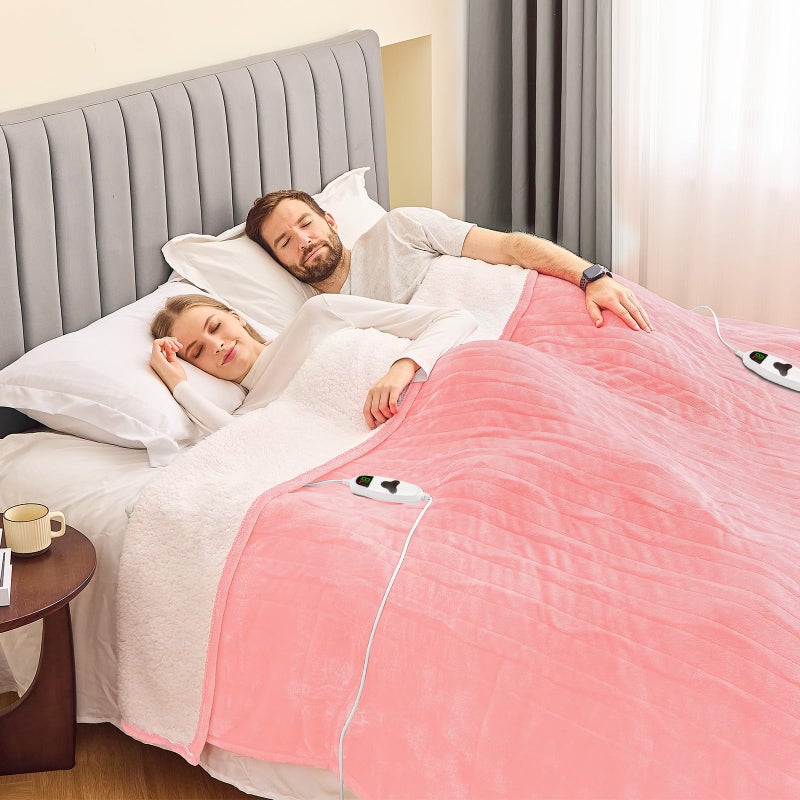 greenoak Heated Blanket Electric Queen Size 84"X90" Dual Control, Heating Blanket with 10 Heat Levels 1/2/4/6/8 Hours Auto-Off,Sherpa Warm Christmas Blanket,Light Pink - Image 3