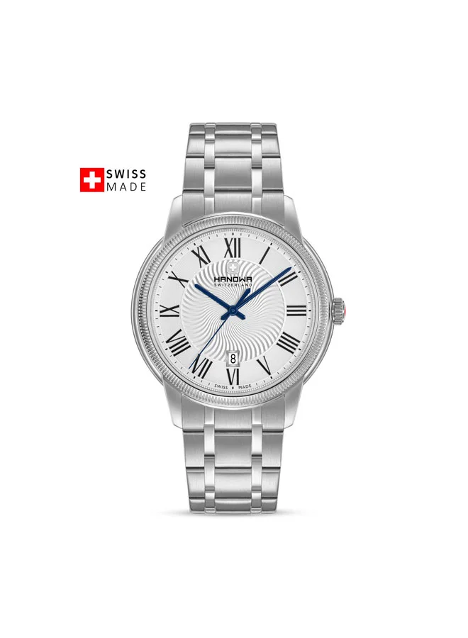 Salvan Silver White Dial Silver Stainless Steel Bracelet Analog Watch for Men 44mm