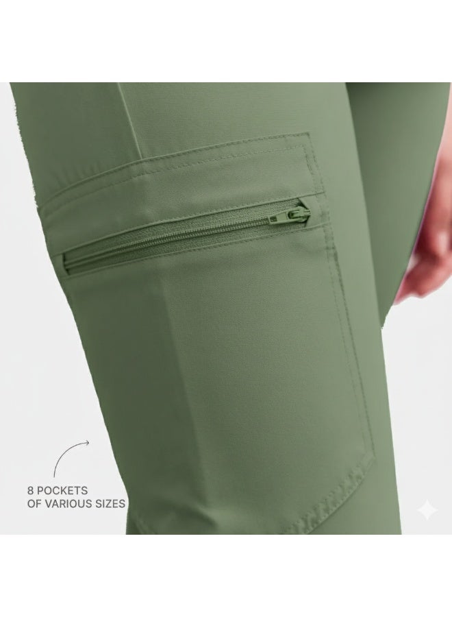 AllScrubs Women's Medical Uniform / Scrub Set – Collared Top & Straight-Leg Pants, Olive - Image 3