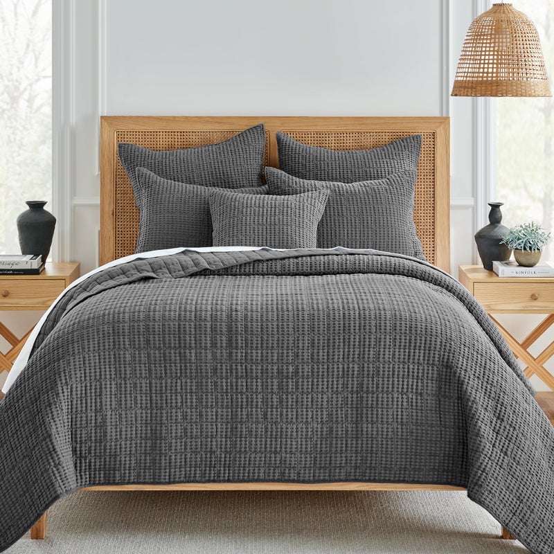 Levtex Home Levtex Home  Mills Waffle  KingCal King Quilt Set  Charcoal Cotton Waffle  Quilt Size 106 x 92in Sham Size 36 x 20in