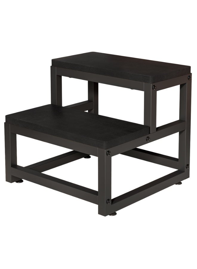 Solerconm Wooden Step Stools for Adults Kids, 2 Step Stool, Heavy Duty Wood Bedside Stepping Stool for Kichen/Bathroom/Bedside Step Stool (Black) - Image 2