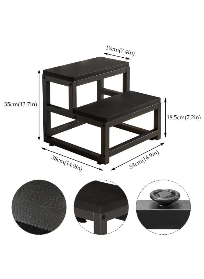 Solerconm Wooden Step Stools for Adults Kids, 2 Step Stool, Heavy Duty Wood Bedside Stepping Stool for Kichen/Bathroom/Bedside Step Stool (Black) - Image 3