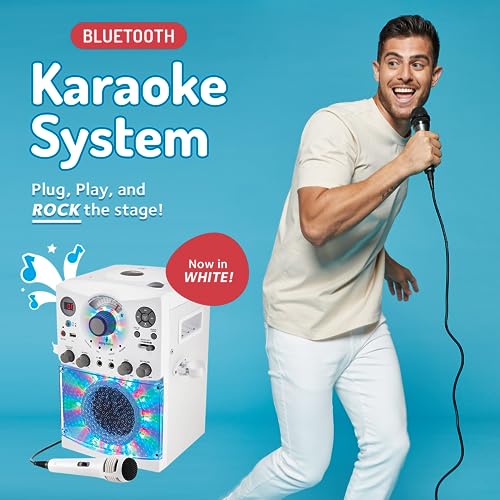 Singing Machine Portable Karaoke Machine for Adults & Kids with Wired Microphone, White - Built-In Speaker, Bluetooth with LED Disco Lights - Karaoke System with CD+G Player & USB Connectivity - Image 2