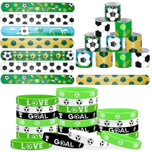 PIXHOTUL 40 Pieces Soccer Party Favors Silicone Wristbands and Bracelets for Game Day Teens Birthday Theme Party Team Awards and Presents - Image 1