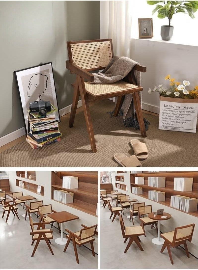 والالا كرسي قراءة من الخيزران لغرفة النوم، كرسي طعام مريح للمطبخ الداخلي مع مسند ظهر من الخيزران، مسند ذراع، مقعد خشبي عصري لغرفة المعيشة في المنزل، مطعم مزرعة، لون بني غامق - Image 2