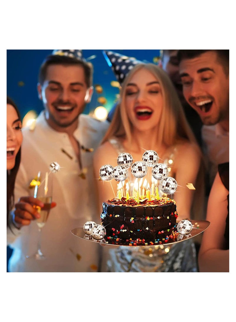 SYOSI 24 قطعة أكسسوارات كعكة ديسكو، زينة كعكة حفلة السبعينات، تزيينات كعكة متلألئة، كرات مرآة للحلويات، زينة مركز طاولة بكرة ديسكو لاحتفالات حفلة الرقص ذات طابع السبعينات (2.7 سم) - Image 5