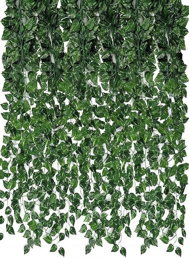 12 PCS Artificial Ivy & Pothos Vines, Fake Hanging Ivy Garland, Faux Greenery Leaf Vines, Artificial Trailing Plants for Wall Decor, Wedding, Party, Garden, Indoor & Outdoor Decoration - Image 1