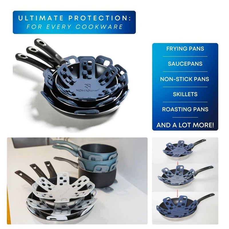 NOMADCHEF Dual-Use Silicone Pan Protectors for Stacking & Trivets for Hot Dishes | Silicone Trivet Mat | Perfect for Pot and Pan Protectors for Stacking | Cookware Protectors for Stacking (S-BLU/BLU) - Image 5