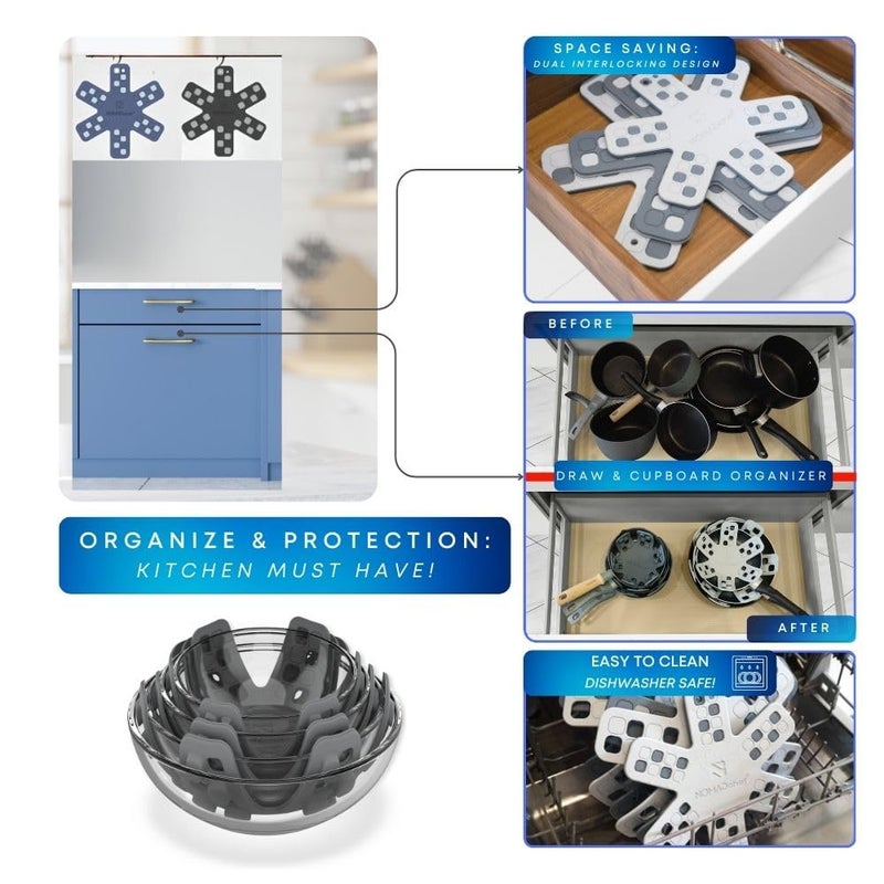 NOMADCHEF Dual-Use Silicone Pan Protectors for Stacking & Trivets for Hot Dishes | Silicone Trivet Mat | Perfect for Pot and Pan Protectors for Stacking | Cookware Protectors for Stacking (S-BLU/BLU) - Image 4