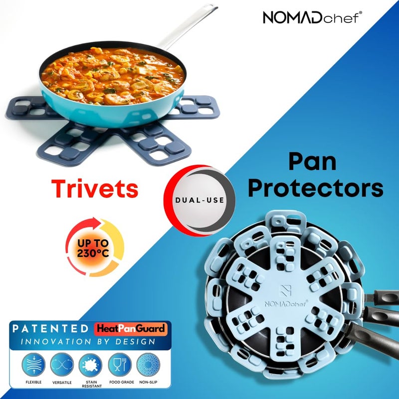 NOMADCHEF Dual-Use Silicone Pan Protectors for Stacking & Trivets for Hot Dishes | Silicone Trivet Mat | Perfect for Pot and Pan Protectors for Stacking | Cookware Protectors for Stacking (S-BLU/BLU) - Image 2