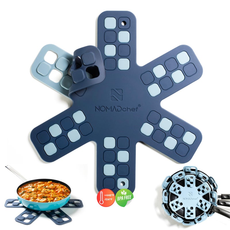 NOMADCHEF Dual-Use Silicone Pan Protectors for Stacking & Trivets for Hot Dishes | Silicone Trivet Mat | Perfect for Pot and Pan Protectors for Stacking | Cookware Protectors for Stacking (S-BLU/BLU) - Image 1