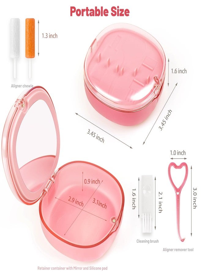 Mckkor Retainer Case, Aligner Cases for Invisalign, Retainer Holder Case with Removal Tools& Aligners Chewies & Brush, Removable Inner Tray Silicone for Easy Cleaning - Pink - Image 2