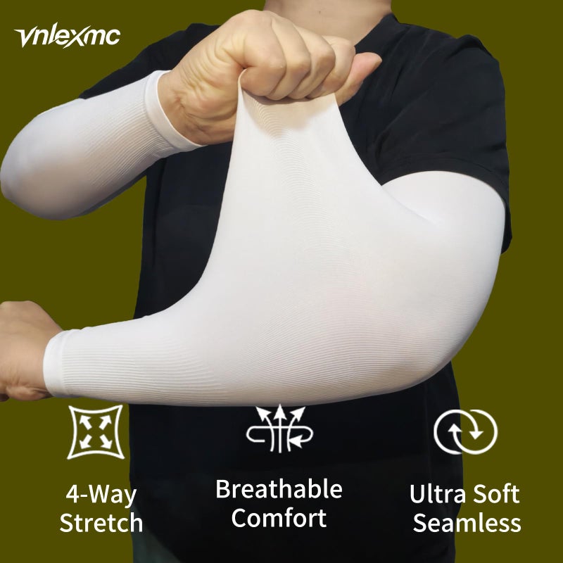 VNLEXMC 4 Pairs Arm Sleeves to Cover Arms for Men & Women,UV Sun Protection,Cooling Sports Compression,Tattoo Cover Up Sleeve (Black+White+Gray+Beige) - Image 3