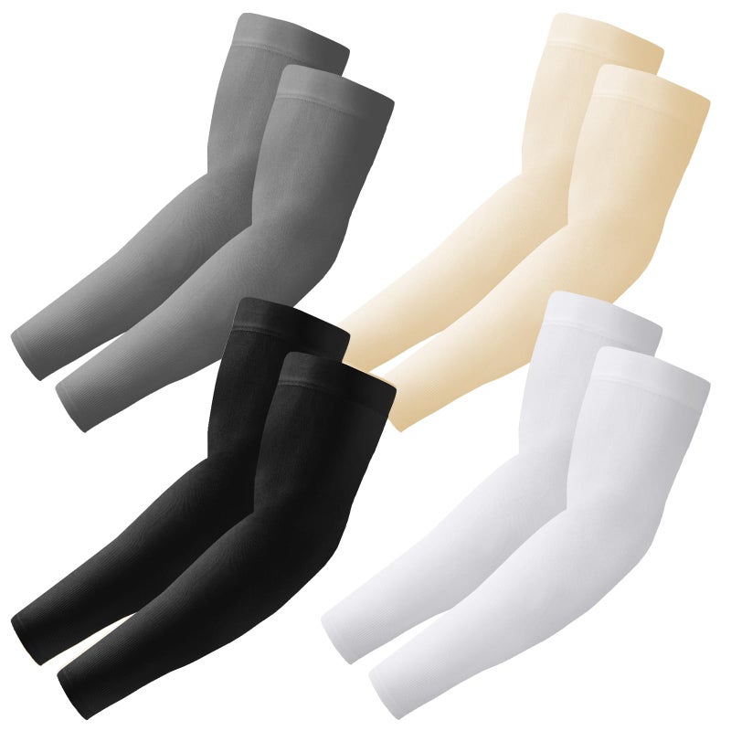 VNLEXMC 4 Pairs Arm Sleeves to Cover Arms for Men & Women,UV Sun Protection,Cooling Sports Compression,Tattoo Cover Up Sleeve (Black+White+Gray+Beige) - Image 1