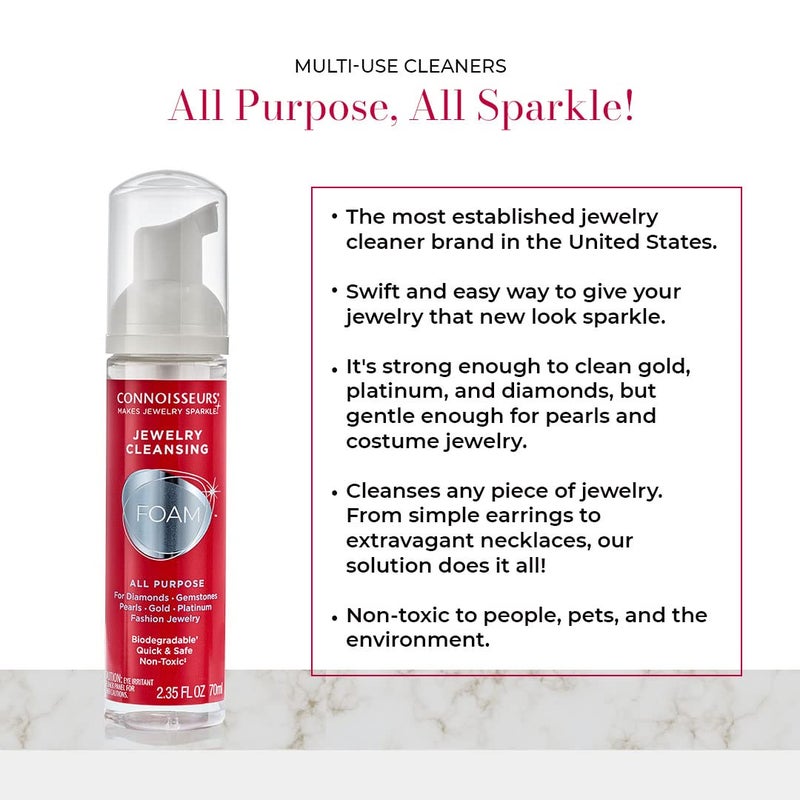 CONNOISSEURS Jewelry Cleansing Foam - All-Purpose Cleaning Solution - 2.35 fl oz - Non-Toxic and Safe for All Jewelry Types - Image 2
