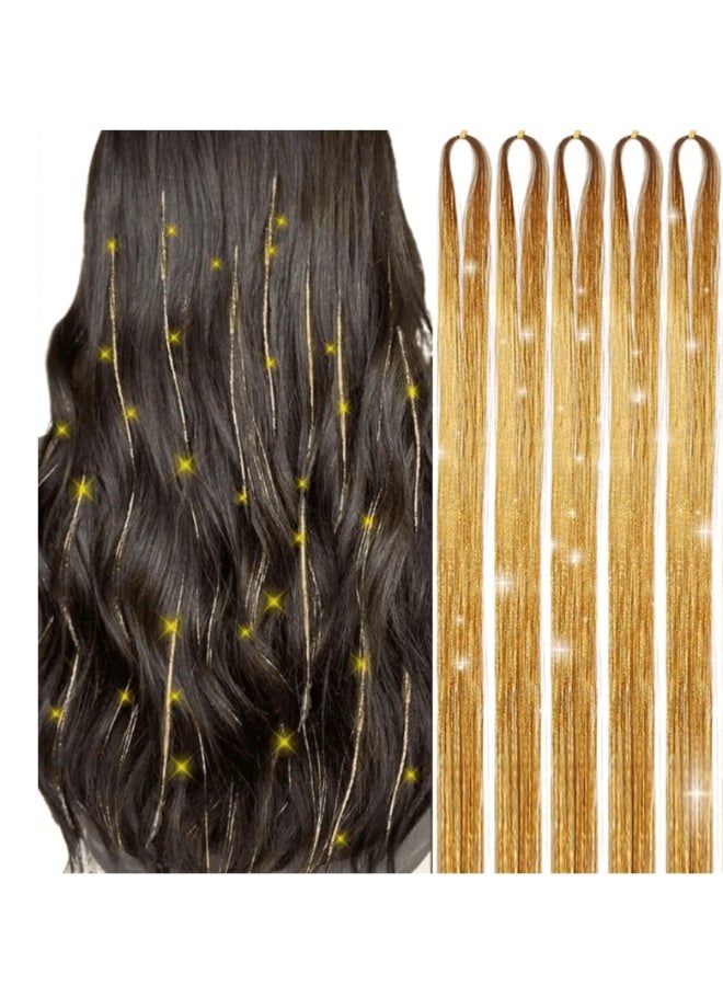 5 Pieces / 60cm Shiny Gold Hair Set, Heat Resistant Glitter Fairy Hair Accessory Set, Suitable for Women (Gold) - Image 3