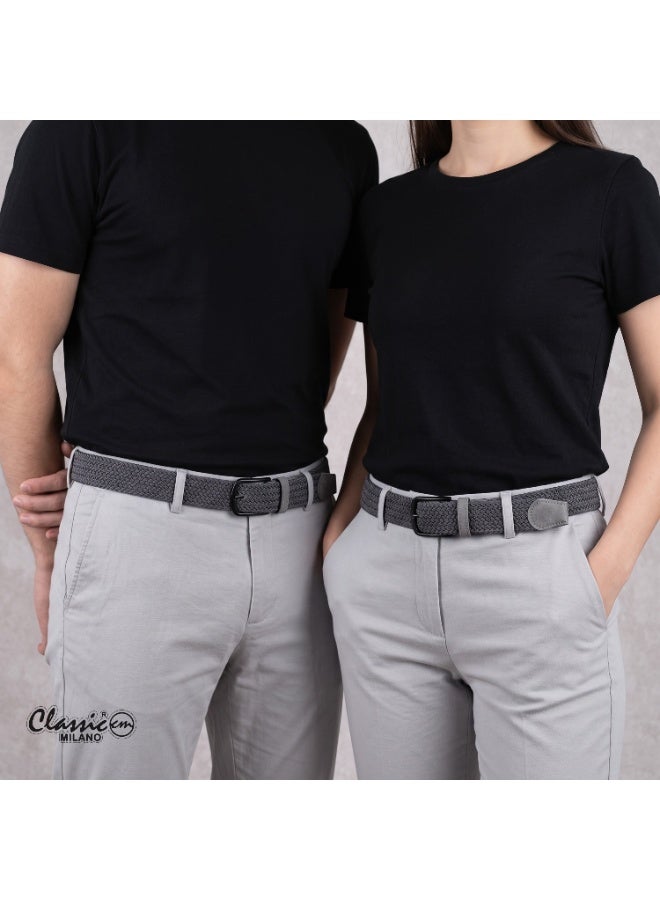 Classic Milano Braided Cotton Elastic Stretch Belt for Men & Women, Woven Canvas Web Belt with Gift Box, Adjustable Men's Belt | Full Length: 110CM (Free Size - Fits up to the waist of 40 Inches / 100 CM) - Image 2