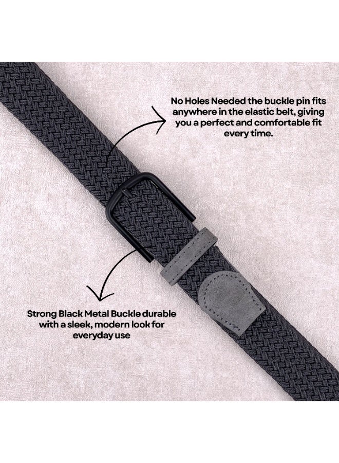Classic Milano Braided Cotton Elastic Stretch Belt for Men & Women, Woven Canvas Web Belt with Gift Box, Adjustable Men's Belt | Full Length: 110CM (Free Size - Fits up to the waist of 40 Inches / 100 CM) - Image 3